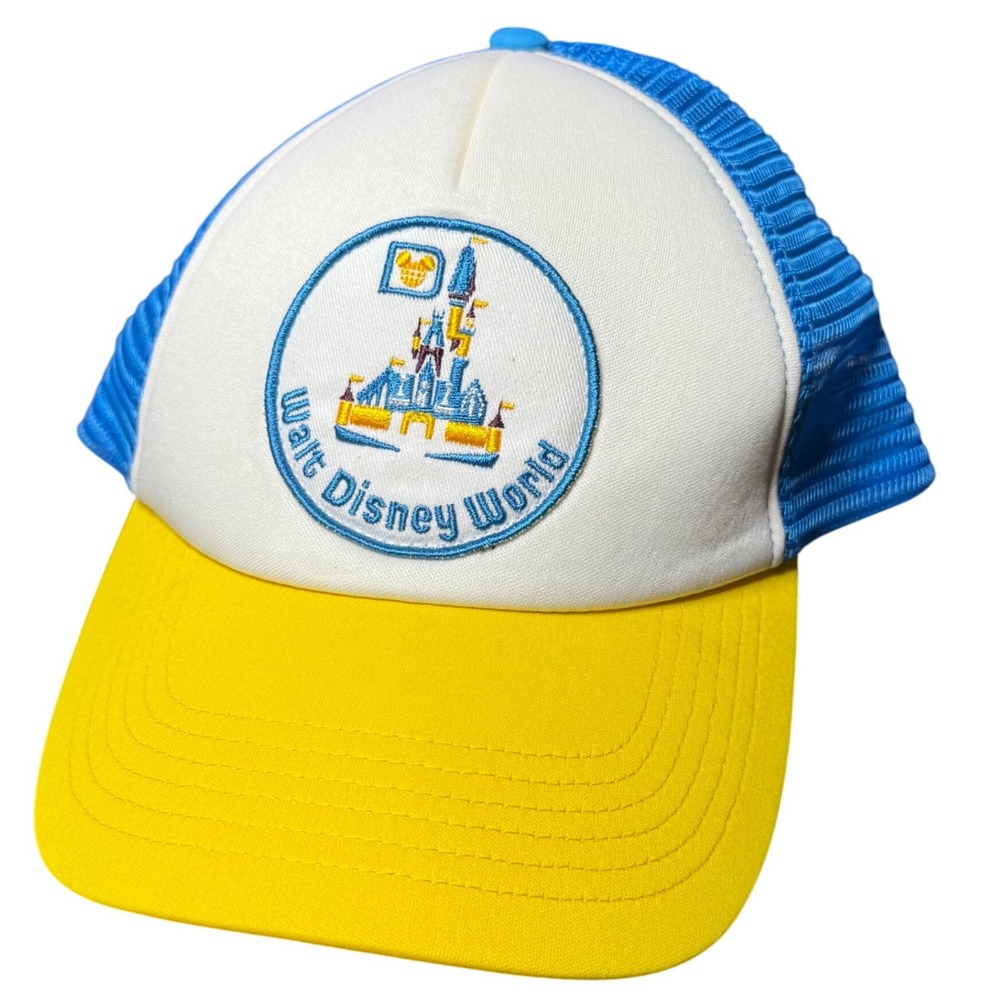 Walt Disney World Adult Trucker Hat Yellow Blue White Castle Logo‎